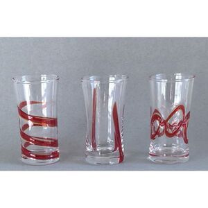 Set Of 3- Pier 1 Red Swirl/Swirline Shot Glasses EUC 3.5" X 2"